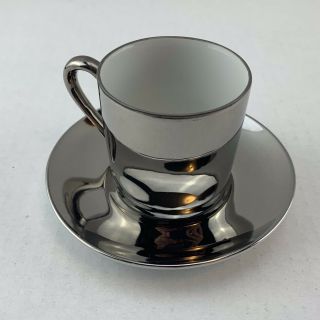 Rare Vintage Collectible Georg Jensen Mirror Expresso Cup & Saucer Silver