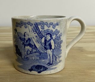 Antique Staffordshire? transfer ware Pearlware Childs Mug Inappropriate 3