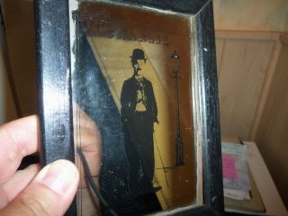 Vintage Rare Wood Framed Charlie Chaplin Lamp Post Picture Mirror 5.  25 " X 7.  25 "