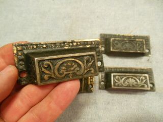 Vintage Rare Set Of 4 Ornate Embossed Cast Iron Bin Drawer Pulls Old