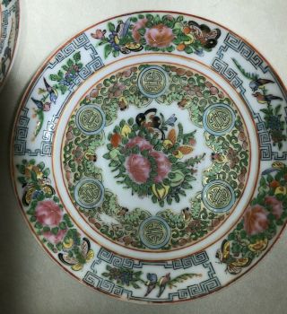 2 Antique Chinese Export Porcelain Famille Rose Medallion Saucers 5 3/8 