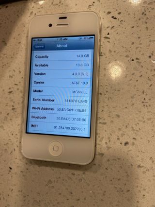 Apple Iphone 4 - 16gb - White (at&t) A1332 (gsm) Rare Ios 4.  3.  3