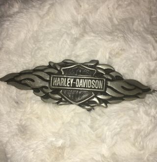 Rare Harley Davidson Bar & Shield Logo Heavy Pewter Flame Belt Buckle 6 " Across