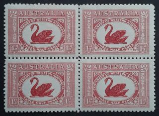 Rare 1929 Australia Blk 4x1 1/2d Carmine Red Cent Of W.  A.  Stamp Reentry