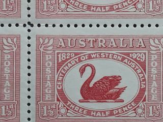 Rare 1929 Australia Blk 4X1 1/2d carmine Red Cent of W.  A.  stamp Reentry 2