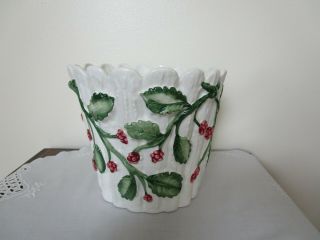 Tiffany & Co Planter Berries White Fluted Ceramic Italy Hand Painted Rare Vtg