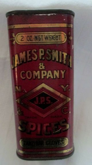 Antique James P.  Smith Co.  Zanzibar Cloves Spice Tin W/ Cloves
