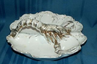 Vintage ceramic lobster bowl divided dish white with gold gilt paint antique 3