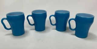 Set Of 4 Rare Vtg Fire King Anchor Hocking Blue Glass Coffee Cups Mugs D Handle