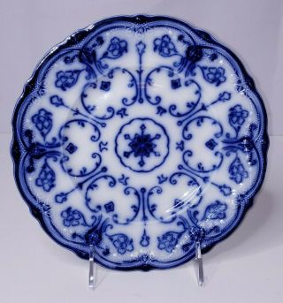 Antique Flow Blue Plate Conway Wharf Pottery Beaded Embossed Edge 9 "