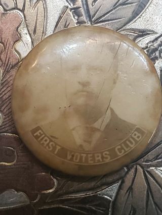 Rare Teddy Roosevelt 1vc Photo Pin 1904 Campaign Old Celluloid