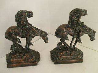 Antique 1900 ' s Bookend Pompeian Bronze Clad,  End Of the Trail,  147 Horse Indian 2