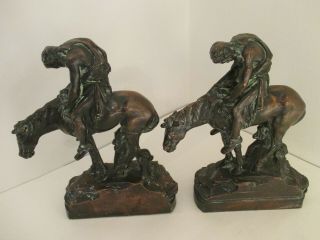 Antique 1900 ' s Bookend Pompeian Bronze Clad,  End Of the Trail,  147 Horse Indian 3