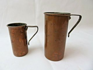 Antique Copper And Brass 1 Cup And 1/2 Cup Kitchen Measuring Cups