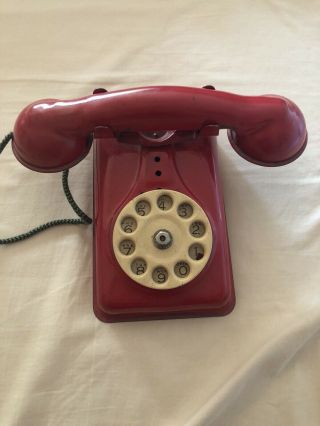 Antique Metal Toy Red Phone Vintage Rotary Telephone Kids Children 
