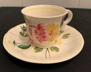 Antique Vintage Blue Ridge Pottery Floral Rose Demitasse Cup & Saucer Set 1950s