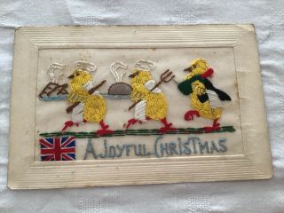 Ww1 Silk Chickens Serving Christmas Dinner Rare Design 1914/18 Postcard 22/9