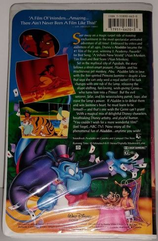 Walt Disney ' s Aladdin 1992 VHS Black Diamond Classic VERY RARE (1662) 2