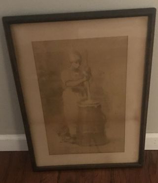 Rare Antique Photo Drawing Slave African American Churning Butter 20x 14 Old