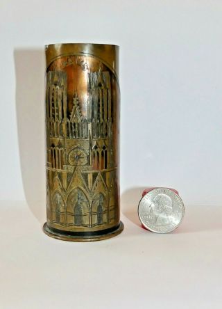 Stunning Ww1 Trench Art - Reims Cathedral - Rare Pdps 37 - 85 French 37mm Shell