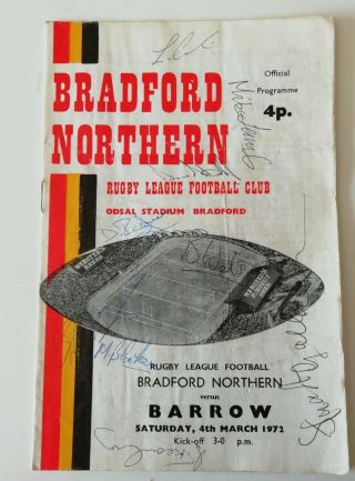 Rare Vintage Signed Rugby League Programme Bradford Northern 1972 Autographs