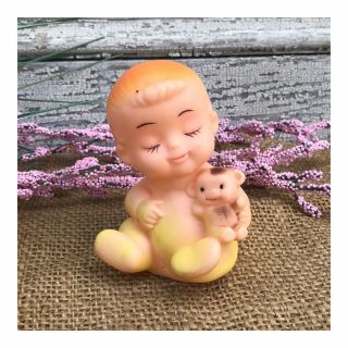 Vintage Baby Squeaky Toy Baby With Animal Rare Rubber 60s Japan Kitsch