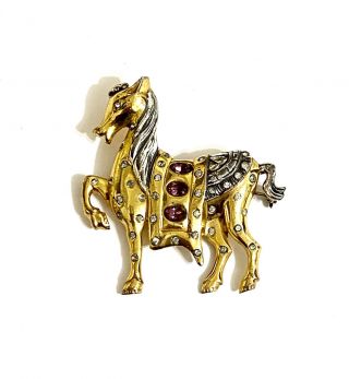 Rare Vintage Gorgeous Deco Rhinestone Whimsical Trifari Circus Horse Brooch Pin