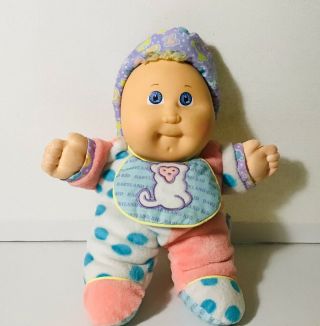 Rare Cabbage Patch Kids Doll Babyland Baby With Squeaky Monkey Bib Blonde Blue