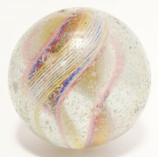 Huge 1.  75” Antique German Hand Made Marble Latticino Swirl