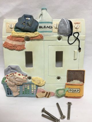 Vintage Figi Hand Painted Double Laundry Room Light Switch Plate & Screws