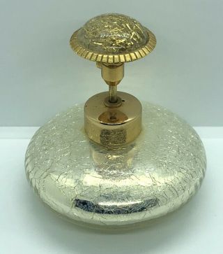 Vintage Art Deco Crackel Glass Gold Tone Metal Perfume Bottle