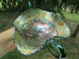 Fenton Wreath Of Roses Antique Carnival Art Glass Bon Bon Green Tough Color