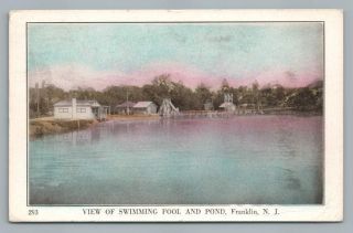 Swimming Pool & Pond Franklin Nj Jersey Antique Sussex County Postcard 1930