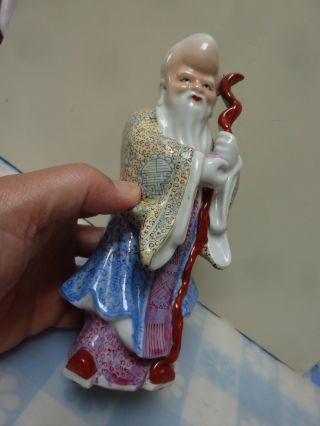 Antique Chinese Porcelain Longevity God Statue Figurine,  Marked China,  7.  5” H.