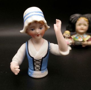 Vintage Porcelain Germany Half Doll Pincushion Jointed Dutch Girl