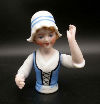 Vintage Porcelain Germany Half Doll Pincushion Jointed Dutch Girl 2