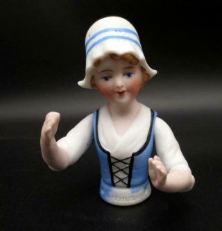 Vintage Porcelain Germany Half Doll Pincushion Jointed Dutch Girl 3