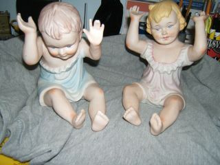 Porcelain/bisque Piano Babies Girl And Boy