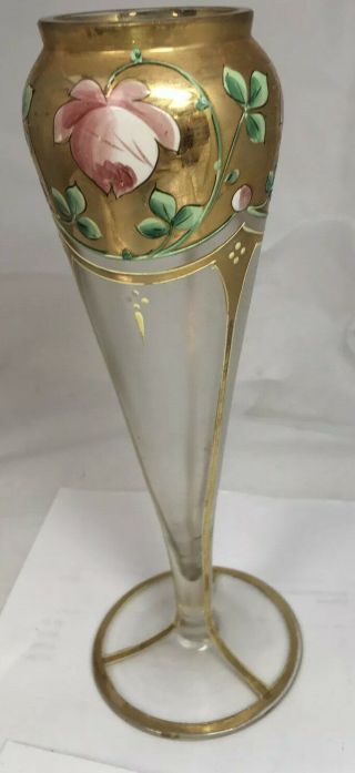 Antique Glass Handpainted Jugenstihl Art Nouveau Bud Vase 10” Vienna