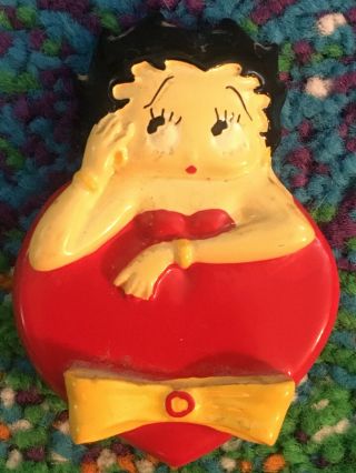 Vintage Betty Boop Ceramic Refrigerator Magnet With Heart & Bow - Rare,  Painted