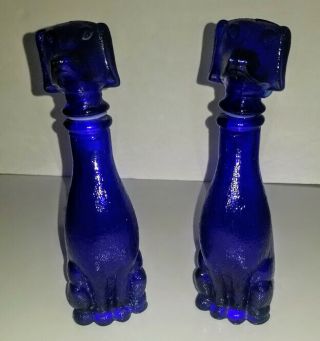 Rare Mid Century Modern Empoli Italian Art Glass Cobalt Dachsund Bottle Decanter