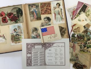 Antique 1890s Victorian Scrapbook Album Many Items Not Yet Glued In Americana