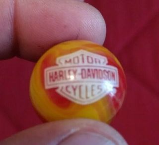 Rare Harley Davidson White Bar & Shield On Orange Marbleized Marble Toys 2
