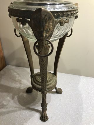 Rare Antique Brass/Crystal Table Lamp Devil Clawfoot Oil Converted to Electric 2