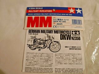 Rare 1/35 Tamiya German Dkw Nz 350 Military Motorcycle 89548