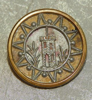 Antique Picture Button Castle Brass & White Metal Aprx:1 " 1510 - A