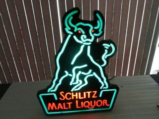 Vintage Schlitz Malt Liquor Sign Lighted Bull Neo Plastic Rare,  So Cool 80 