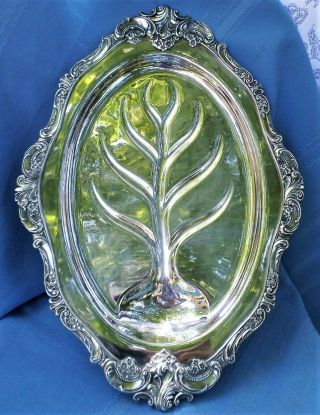 Antique Baroque Wallace Silver Plate Meat Platter 17 1/2 " Tree & Juice Well Foot