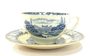 Rare Antique Wood & Sons Burslem England Blue Colonial Coffee,  Tea Cup & Saucer