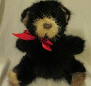 Real Mink Fur Black Bear Plush 6 " Rare Bear Plush Stuffed Animal Toy Vintage